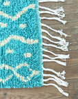 Turquoise and White Soft Wool Shag Rug