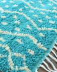 Turquoise and White Soft Wool Shag Rug