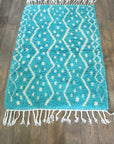 Turquoise and White Soft Wool Shag Rug