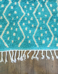 Turquoise and White Soft Wool Shag Rug