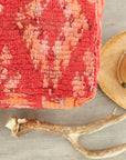 Vintage Red and Orange Moroccan Beni Ourain Pouf