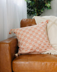 Paloma Pillow - Handwoven Tassel Cushion in Pink & White