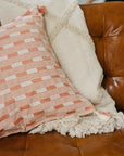 Paloma Pillow - Handwoven Tassel Cushion in Pink & White