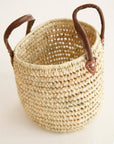 Round Straw Basket with Leather Handle