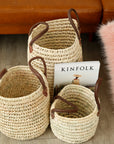 Round Straw Basket with Leather Handle