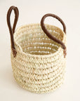 Round Straw Basket with Leather Handle