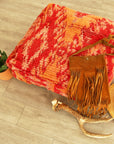 Vintage Red and Orange Moroccan Beni Ourain Pouf