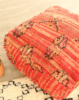 Vintage Red Moroccan Beni Ourain Pouf, the ZAHRA