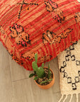Vintage Red Moroccan Beni Ourain Pouf, the ZAHRA