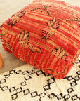 Vintage Red Moroccan Beni Ourain Pouf, the ZAHRA