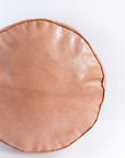 Round Leather Lumbar Pillow in Sand