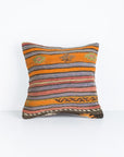 Kilim pillow; Decorative Turkish pillow; Wool pillow cushion; Bohemian fashion; Authentic hand woven pillow made of old Turkish rug; Killim cushion; Handmade pillow of vintage kilims; Vintage Anatolian kilim pillow; Wool on the front, cotton on the back pillow; Convenient zipper closure on pillow; Indoor Square cushion case; Fair-trade pillow; Ethically soured; Unique handmade; Hand-knotted