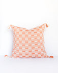 Paloma Pillow - Handwoven Tassel Cushion in Pink & White