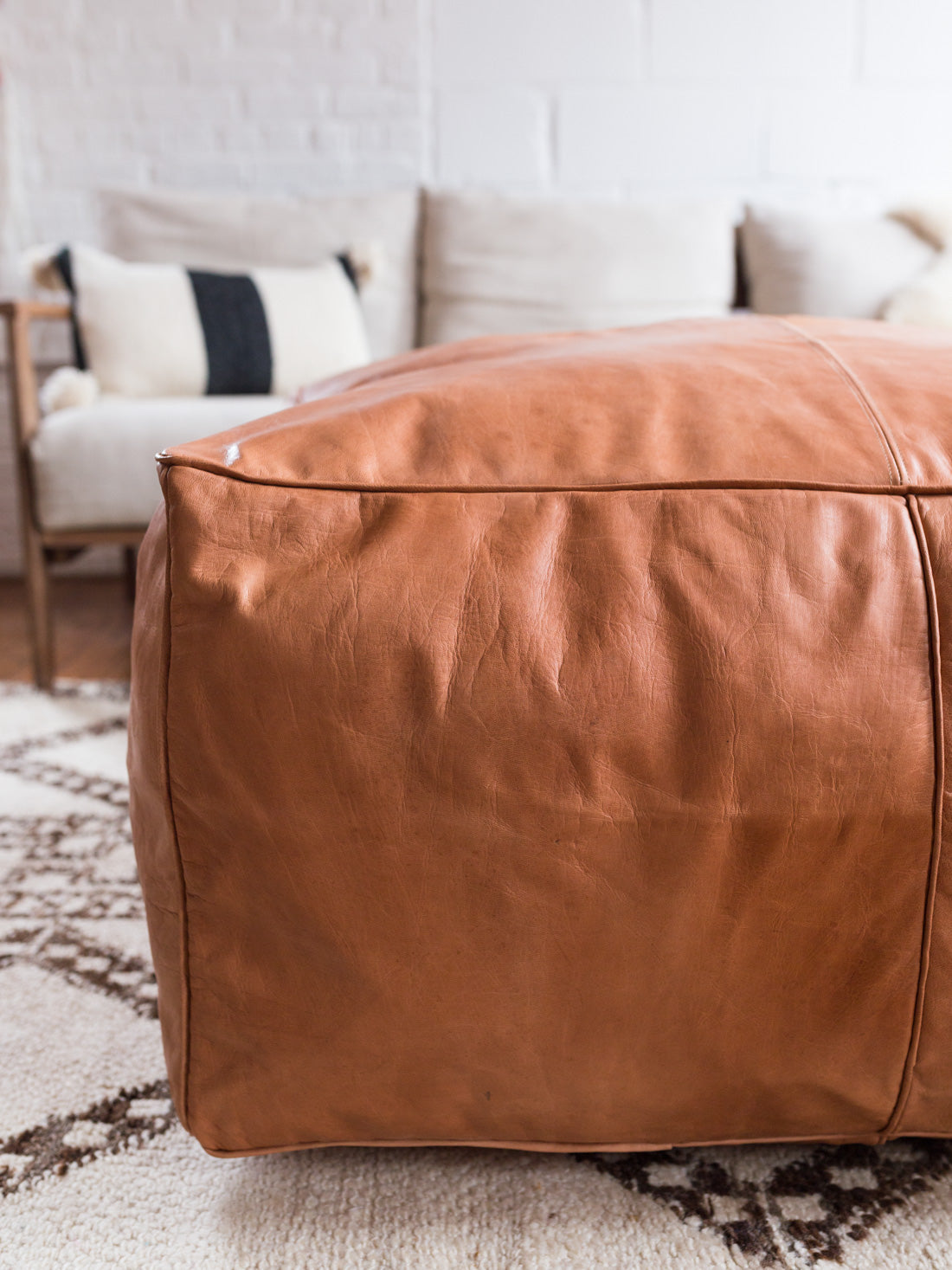 Large Leather Ottoman in Tan