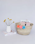 Mini Pom Pom Straw Bag