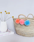 Mini Pom Pom Straw Bag