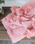 Pink Cream Wool Pom Pom Blanket