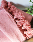 Pink Cream Wool Pom Pom Blanket
