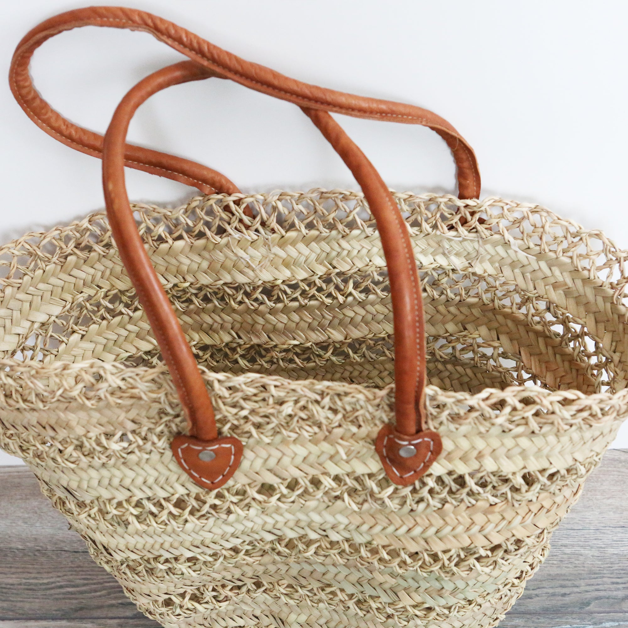 Large Lace Straw Market Basket