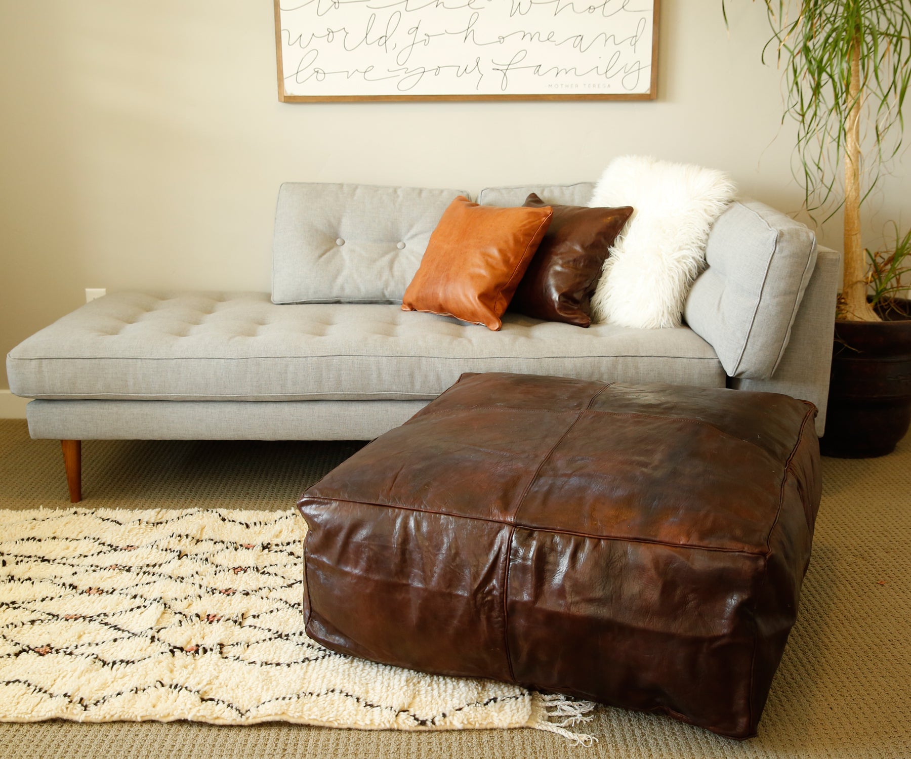 Oversized cheap leather pouf