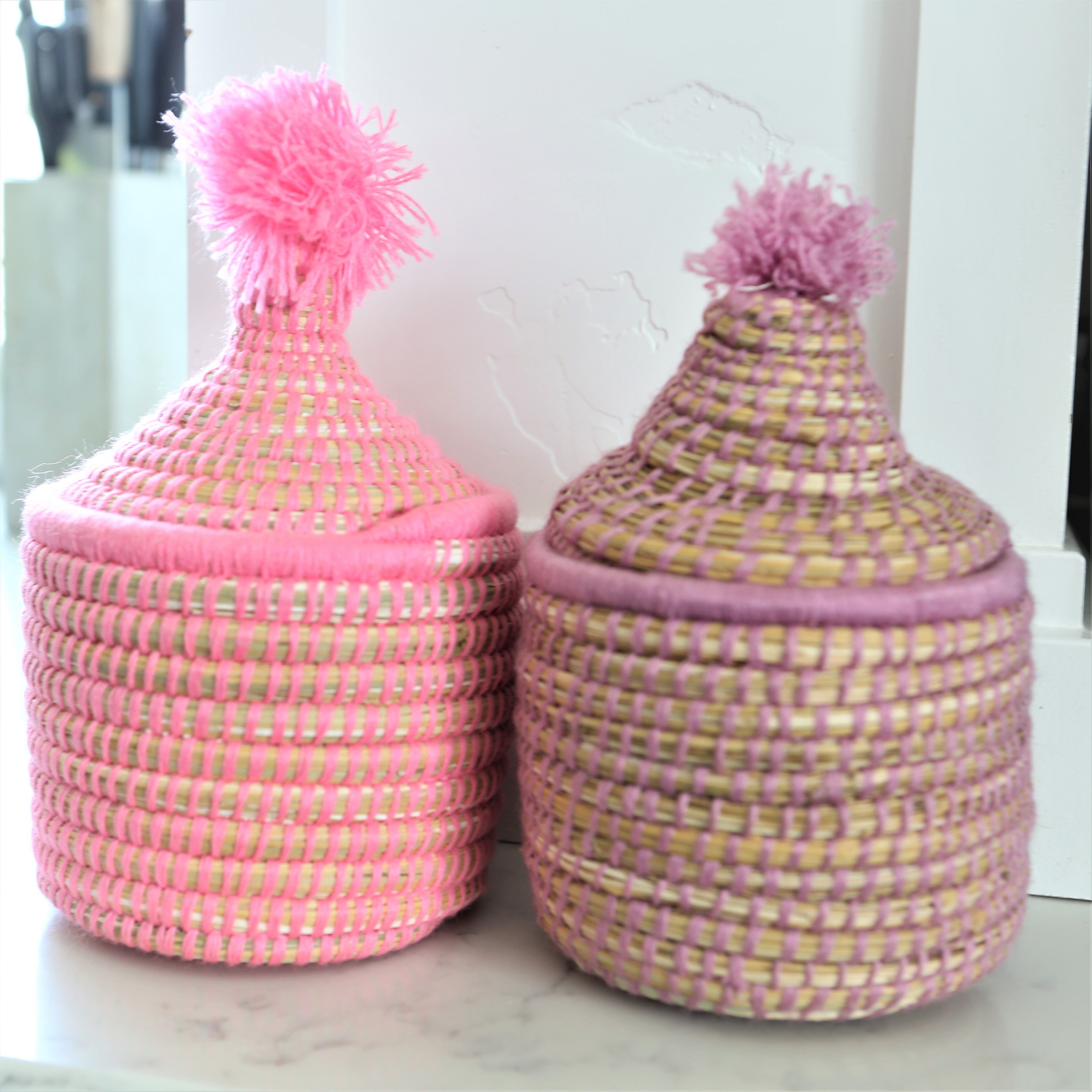 Pink and Purple Berber Basket with Lid