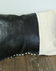 Black Leather and Striped Wool Pillow