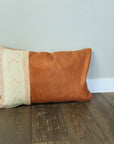Cognac Leather Wool Patterned Lumbar Pillow