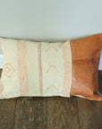 Cognac Leather Wool Patterned Lumbar Pillow
