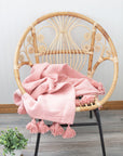 Pink Cream Wool Pom Pom Blanket
