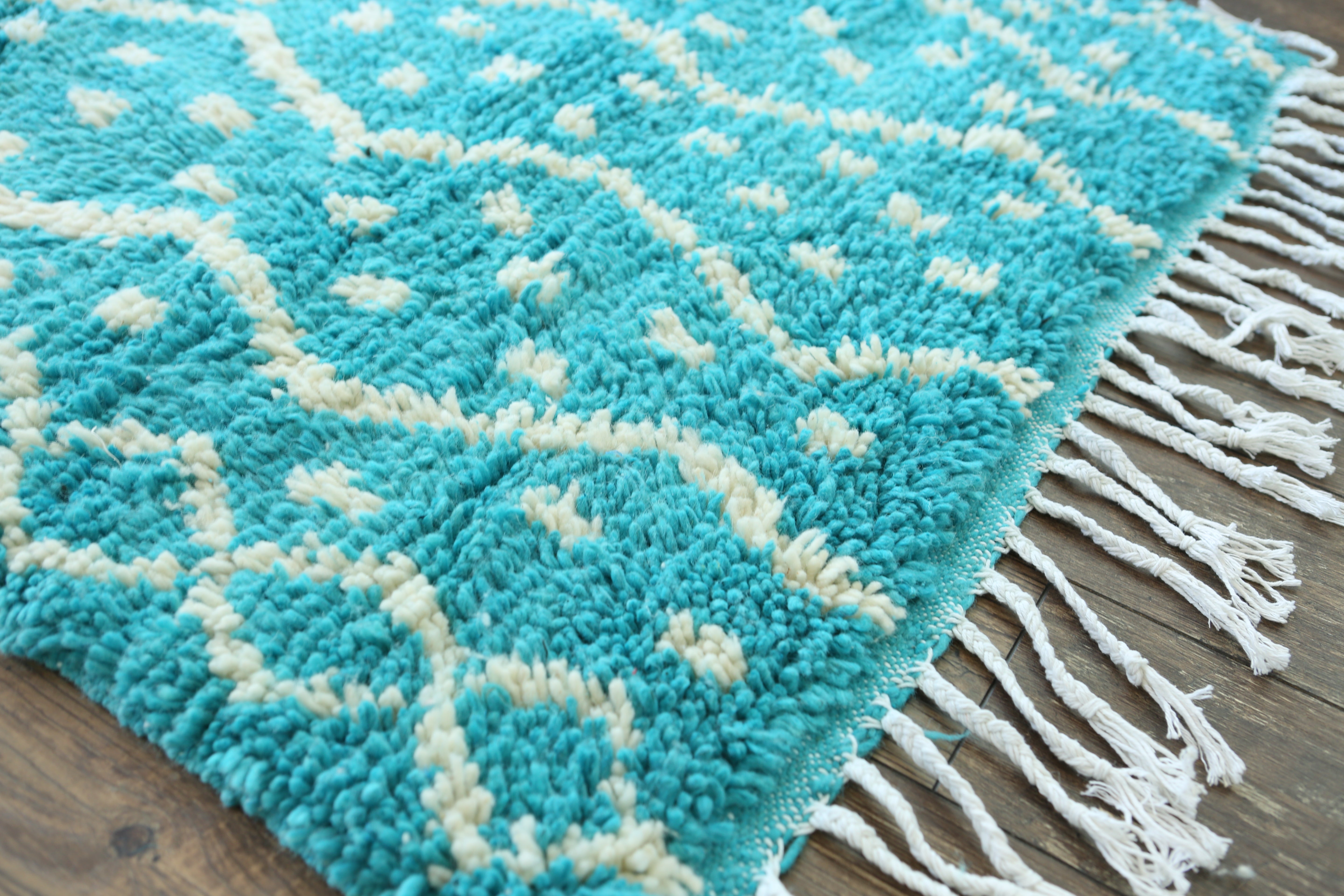 Turquoise and White Soft Wool Shag Rug – Loom & Field