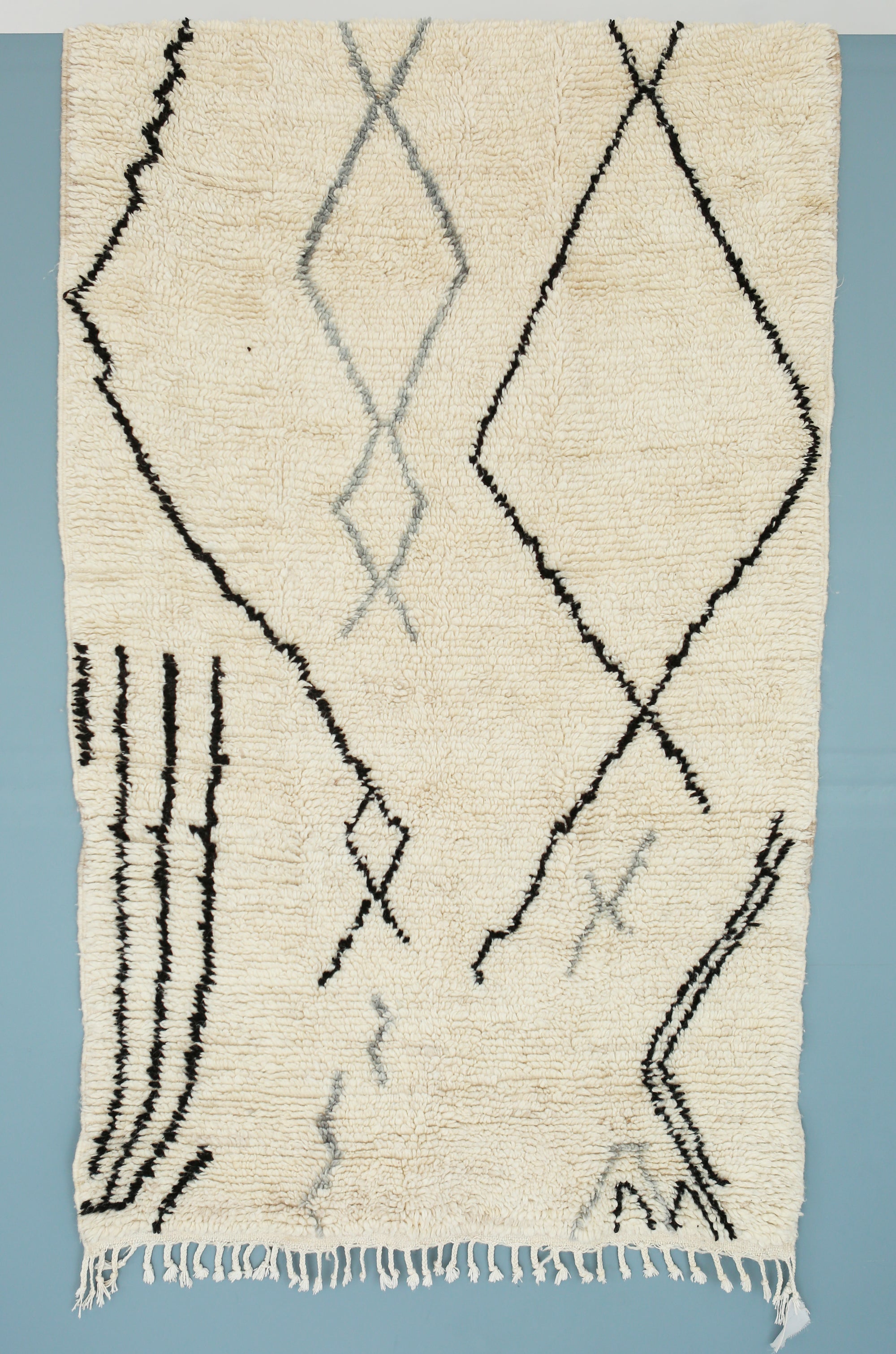 Tribal Black and Grey Cream Rug, the &quot;WALES&quot; - handmade graphic wool rug