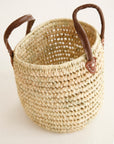 Round Straw Basket with Leather Handle - Set of 3