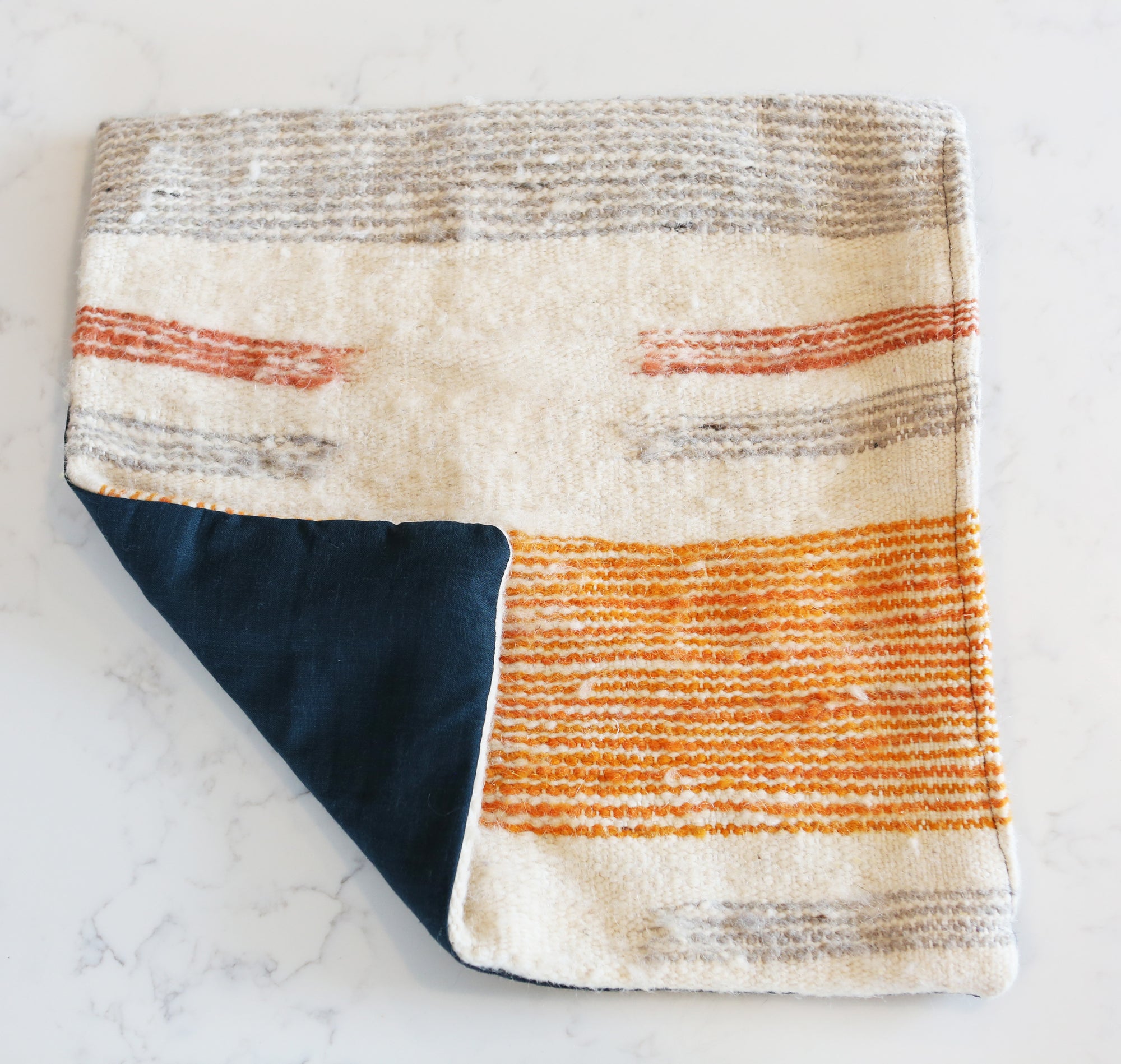 orange + blue wool kilim pillow