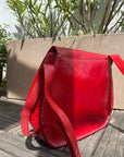 Red leather half moon handbag - backside photo