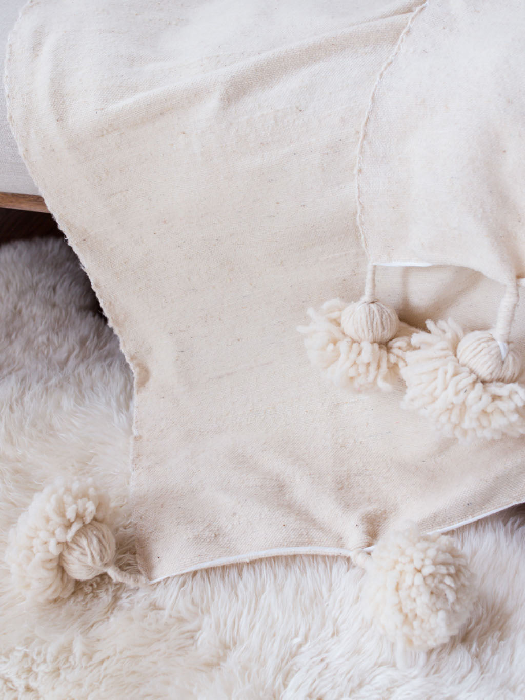 Cream Wool Pom Pom Blanket