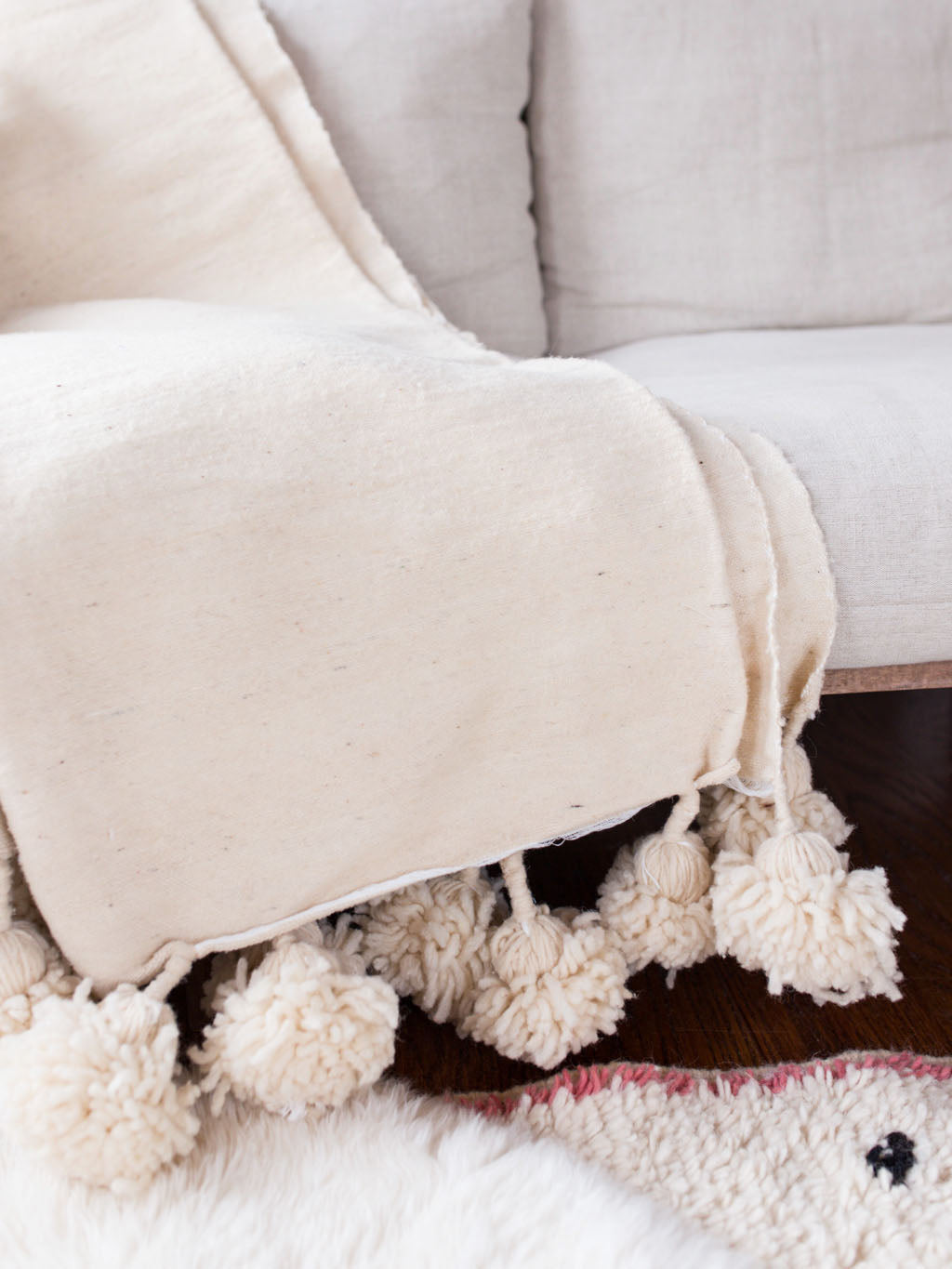 Cream Wool Pom Pom Blanket