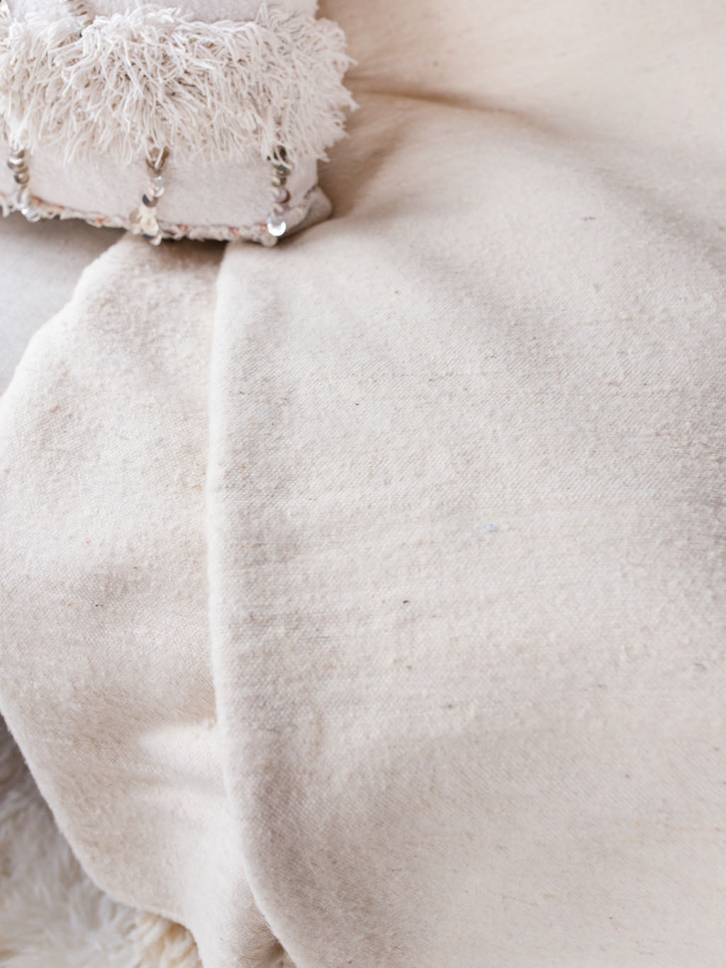 Cream Wool Pom Pom Blanket