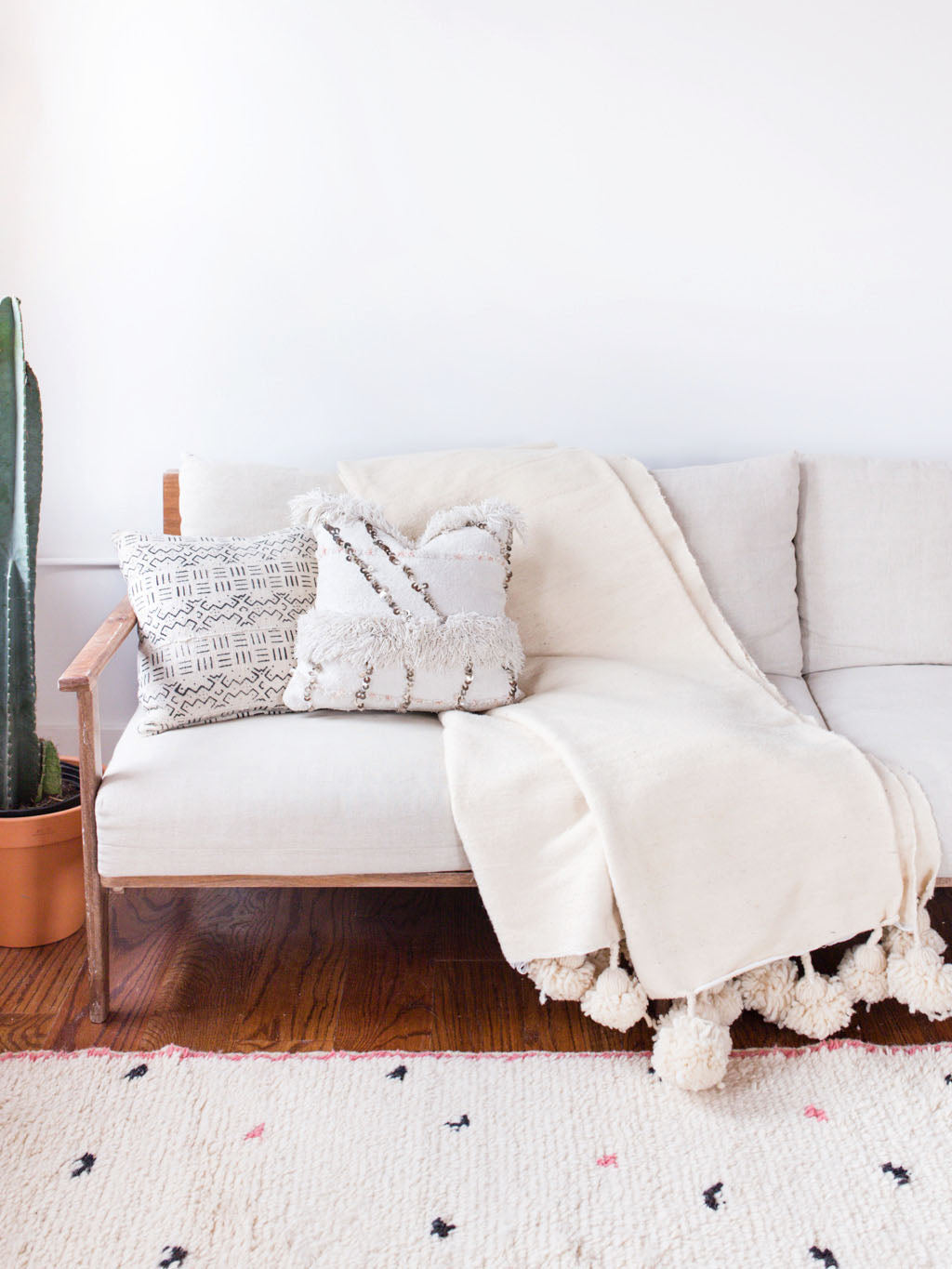 Cream Wool Pom Pom Blanket