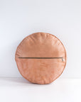 Round Cognac Leather Pillow Cover