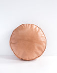 Round Leather Lumbar Pillow in Sand