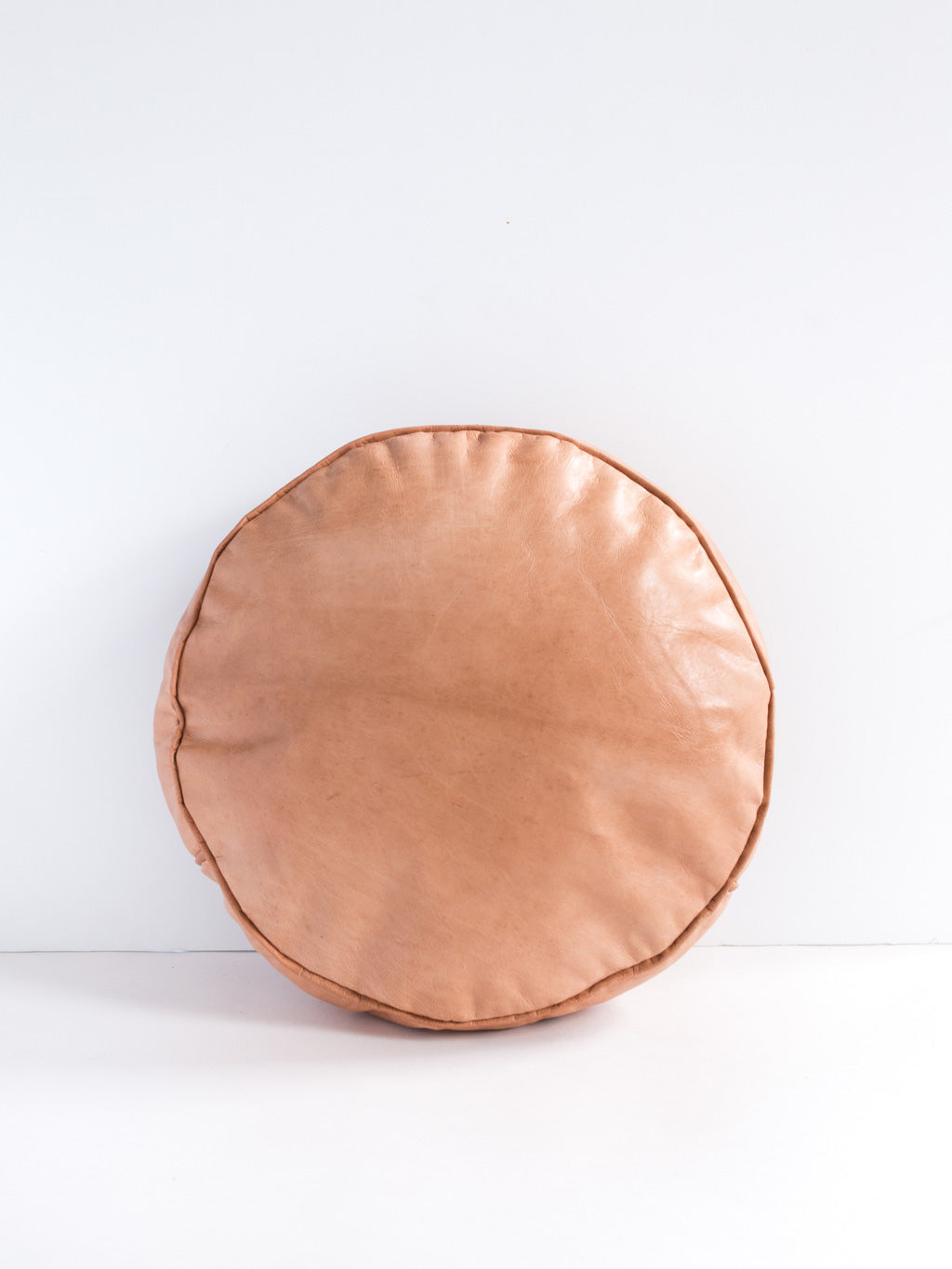Round Cognac Leather Pillow Cover