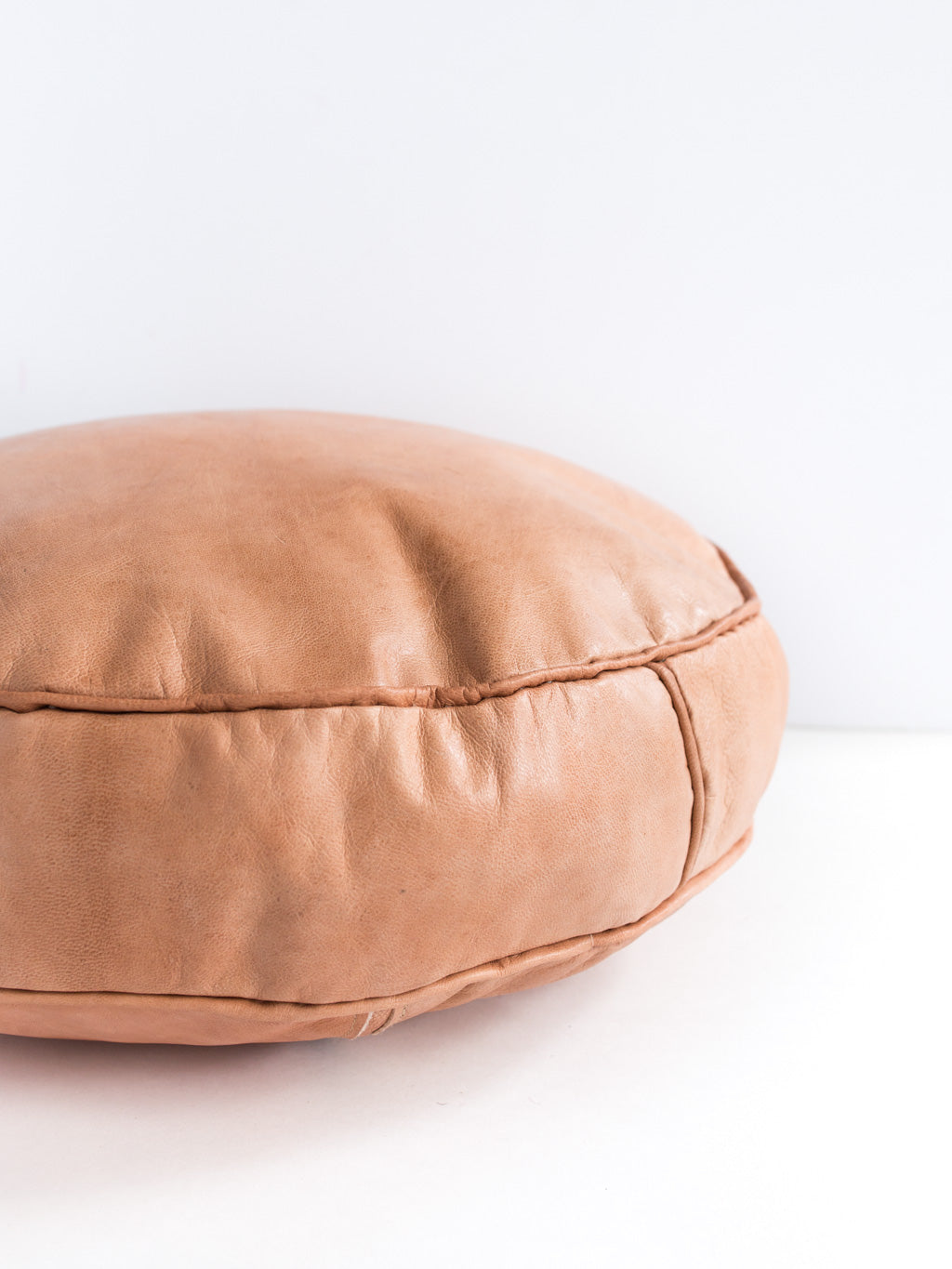 Round Cognac Leather Pillow Cover