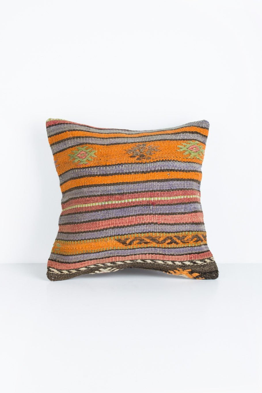 Kilim pillow; Decorative Turkish pillow; Wool pillow cushion; Bohemian fashion; Authentic hand woven pillow made of old Turkish rug; Killim cushion; Handmade pillow of vintage kilims; Vintage Anatolian kilim pillow; Wool on the front, cotton on the back pillow; Convenient zipper closure on pillow; Indoor Square cushion case; Fair-trade pillow; Ethically soured; Unique handmade; Hand-knotted