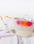 Colorful Pom Pom Straw Basket