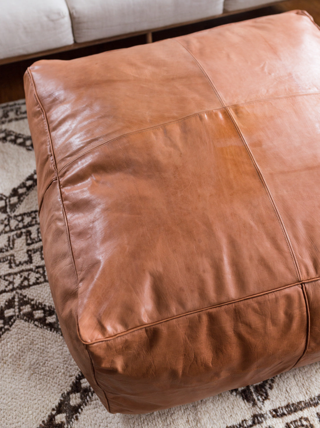 Large Leather Ottoman in Tan