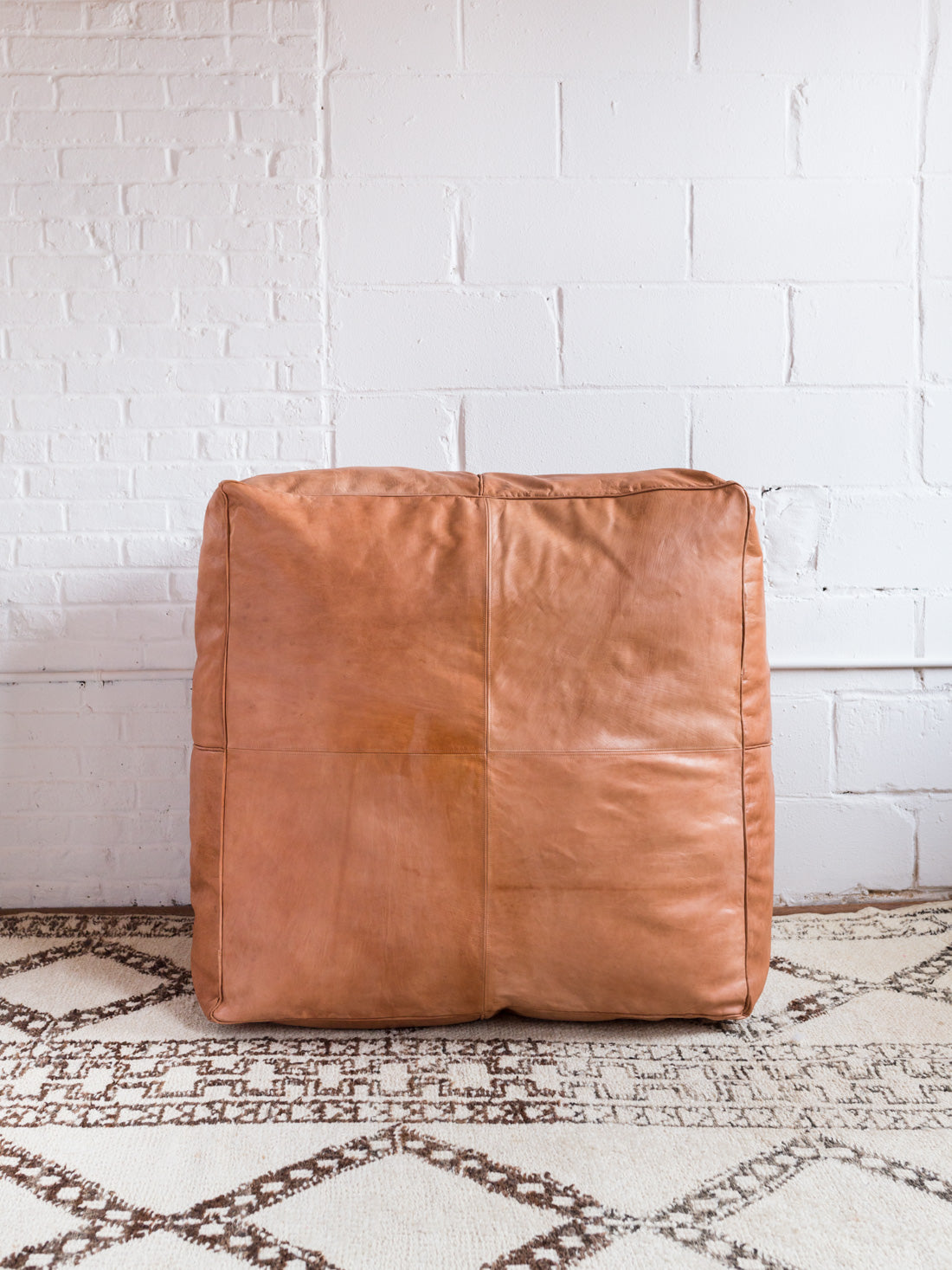 Large Leather Ottoman in Tan