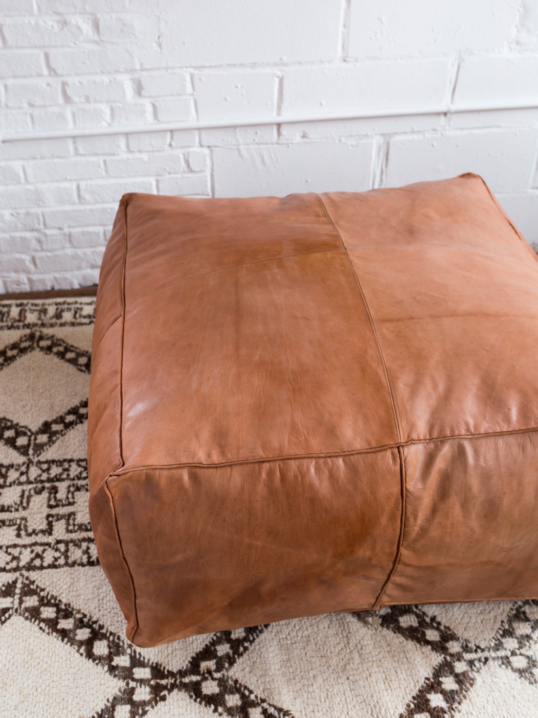 Large Leather Ottoman in Tan