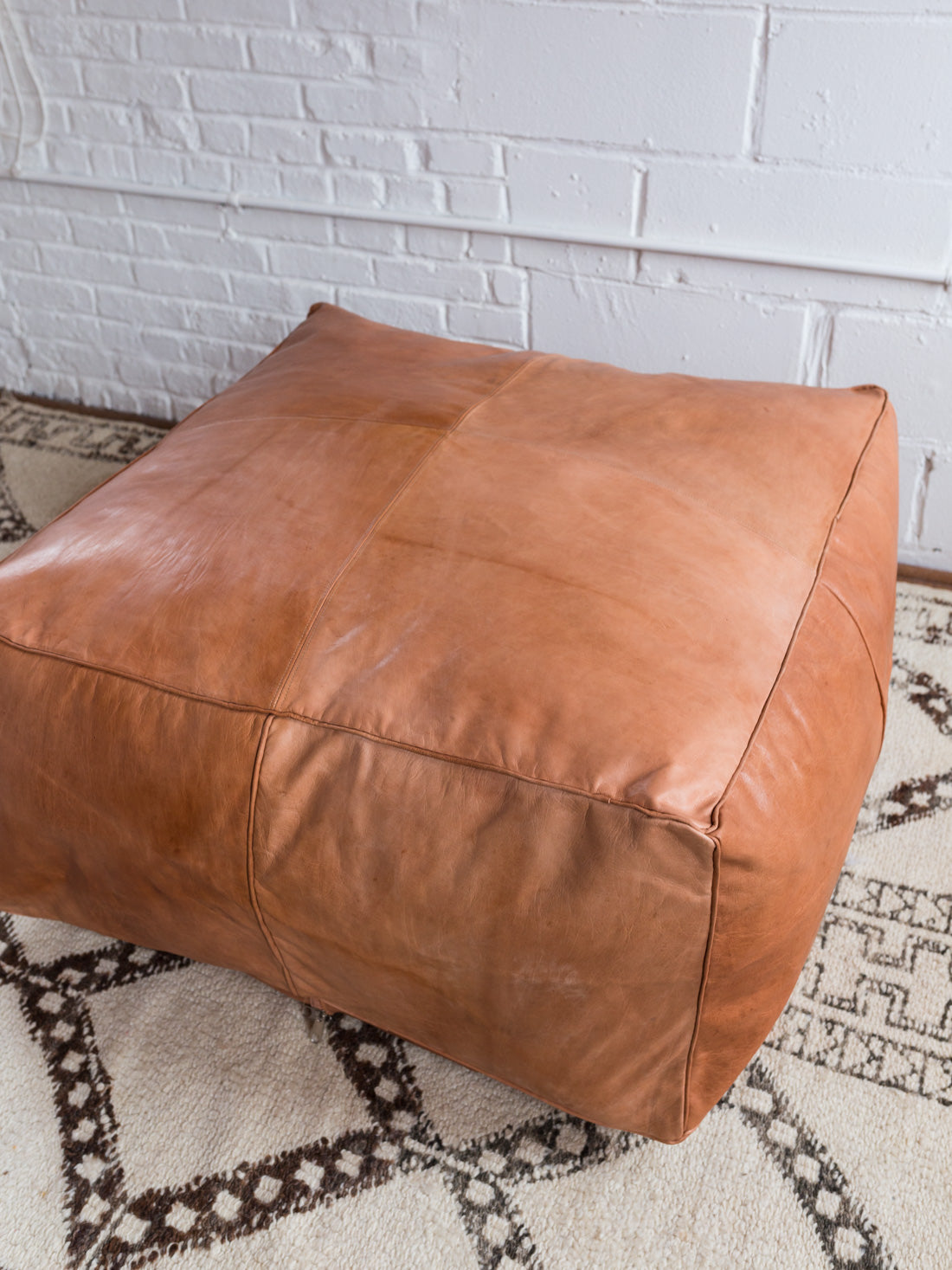 Large Leather Ottoman in Tan