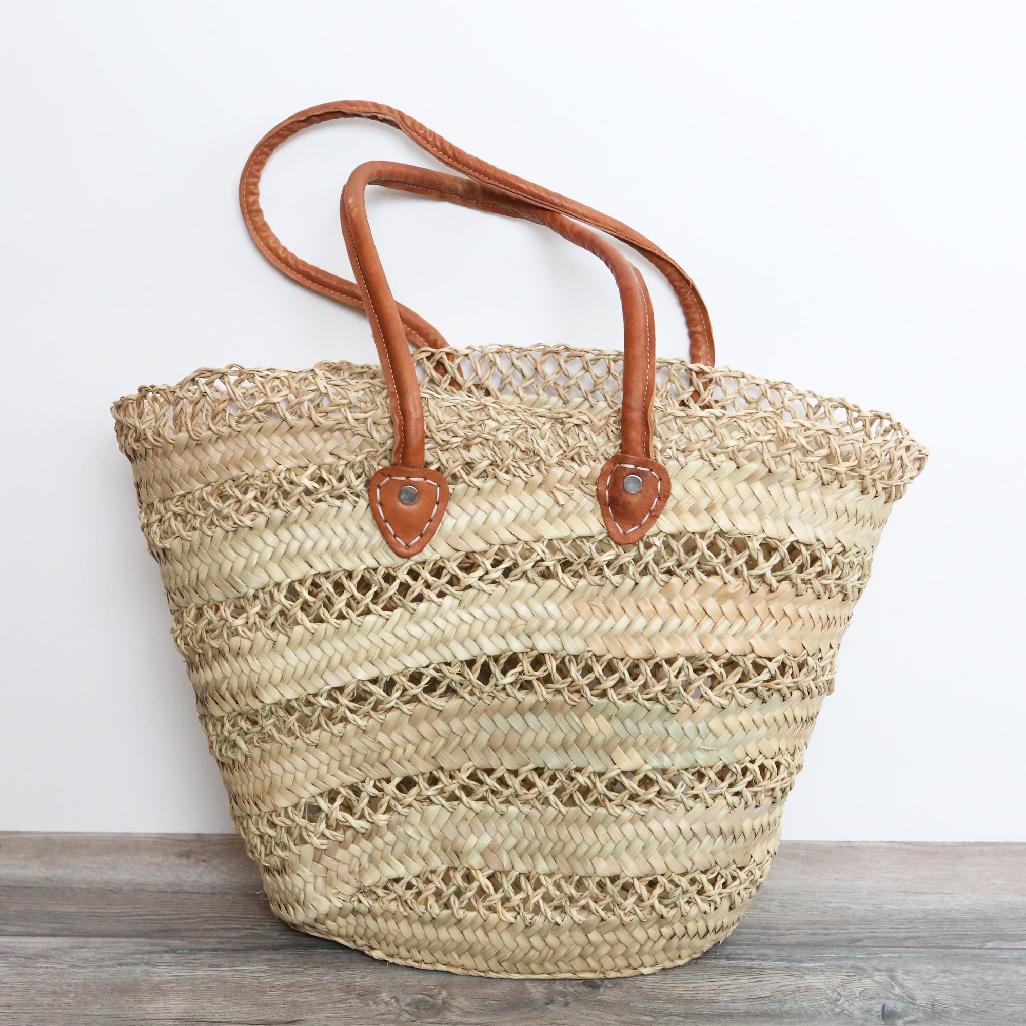 Large Lace Straw Market Basket