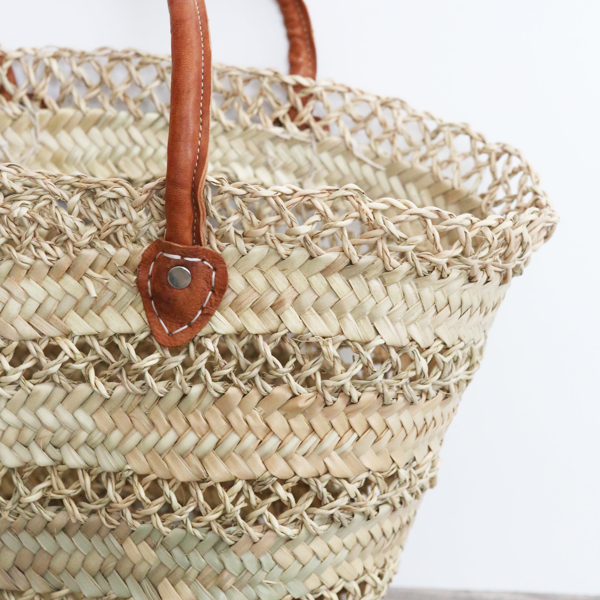 Large Lace Straw Market Basket